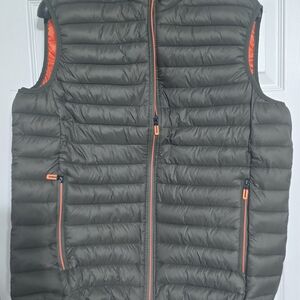 Men's Olive Puffer Vest with Orange Accents